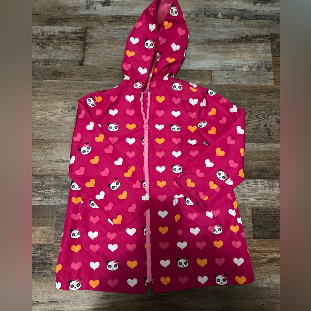 Gymboree Panda Academy Heart Hooded Raincoat. Size 5-6